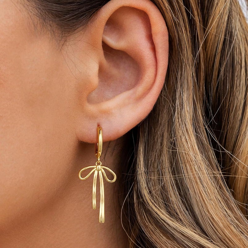 JIAOGE Christmas Gifts for Women Teen Girls Kids - Gold Bow Earrings for Women Jewelry Huggie Hoop Stud Earrings Hypoallergenic CZ Pearl Drop Bow Earring Gifts for Girls Wedding Birthday Gifts - Image 5